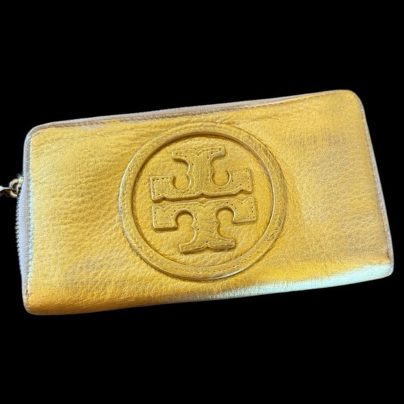 Gold leaf painted zip closure wallet good condition - Picture 1 of 11